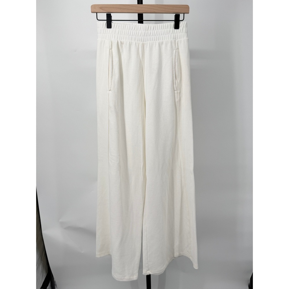 Free People Movement Wide Leg Lounge Pants High Waist Ribbed Cotton Ivory S